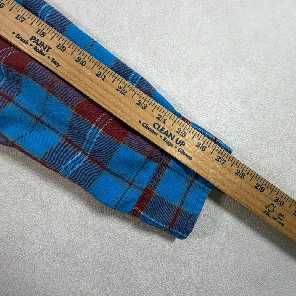The North Face Mens XL Blue Burgundy Plaid Flannel Long Sleeve Button Down Shirt